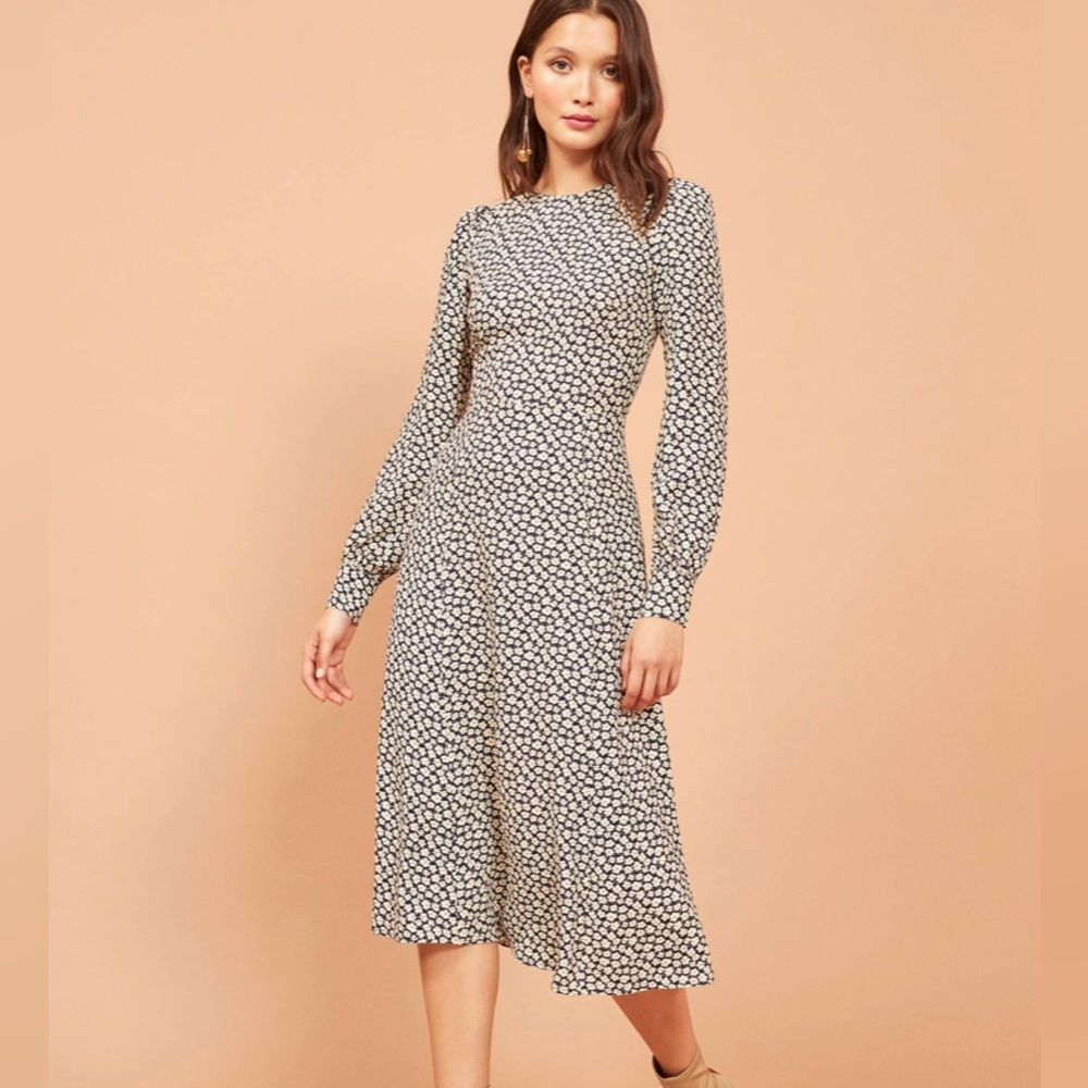 Reformation Navy Floral Josephine Dress